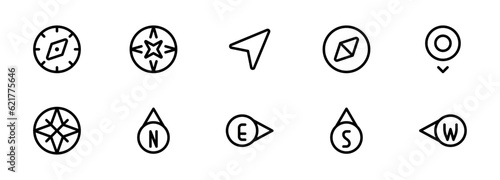 Compass icon. Wind rose icon. linear Editable Stroke. Line, Solid, Flat Line, thin style and Suitable for Web Page, Mobile App, UI, UX design.