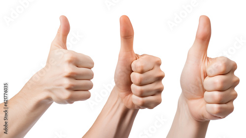 Close-up of hand showing thumbs up sign. Generated AI