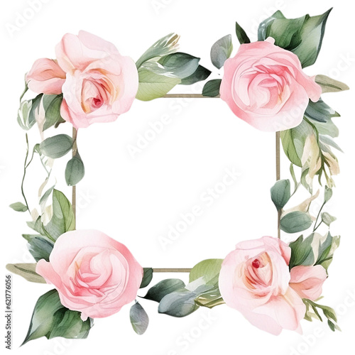 Floral wreath with delicate flowers and green leaves. Generated AI