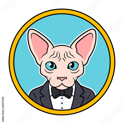 Cartoon Sphynx Cat Wearing Tuxedo Illustration