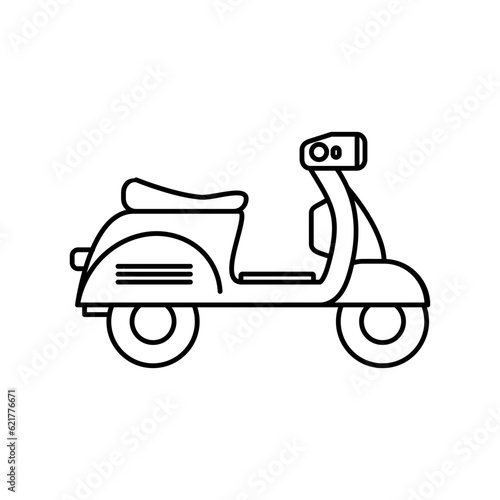 Vintage Scooter Moped Motorcycle Outline Vector Icon Illustration