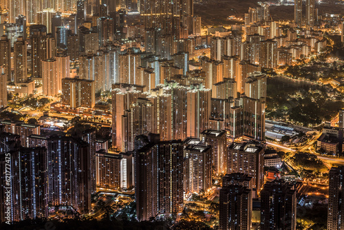 Aerial Night view of the city in Hong Kong  © Nick