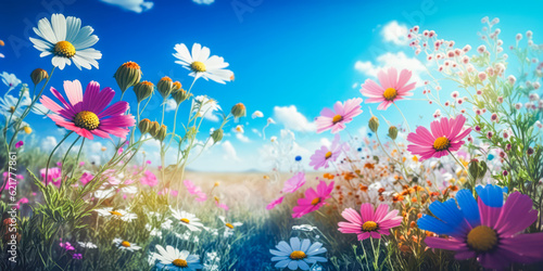 A beautiful flowery meadow in spring or summer. Nature concept. Generative AI