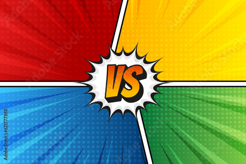 Comic book duel versus background with cartoon rays explosion