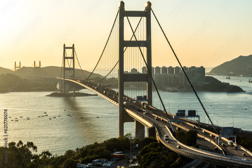 Tsing Ma bridge at sunset