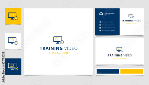 Training video logo design with editable slogan. Branding book and business card template.