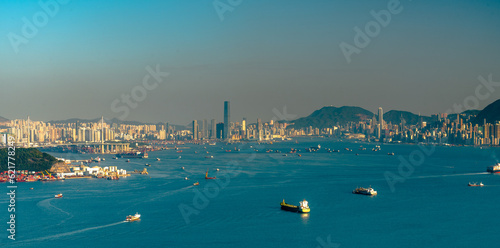 Daytime long range shot of Hong Kong Island
