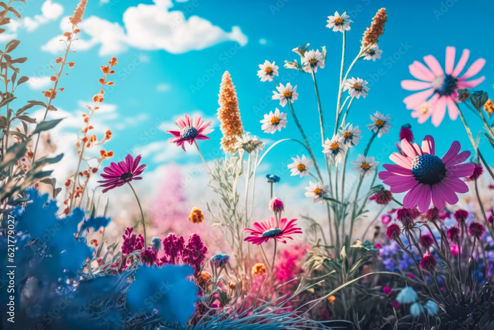 A beautiful flowery meadow in spring or summer. Nature concept. Generative AI