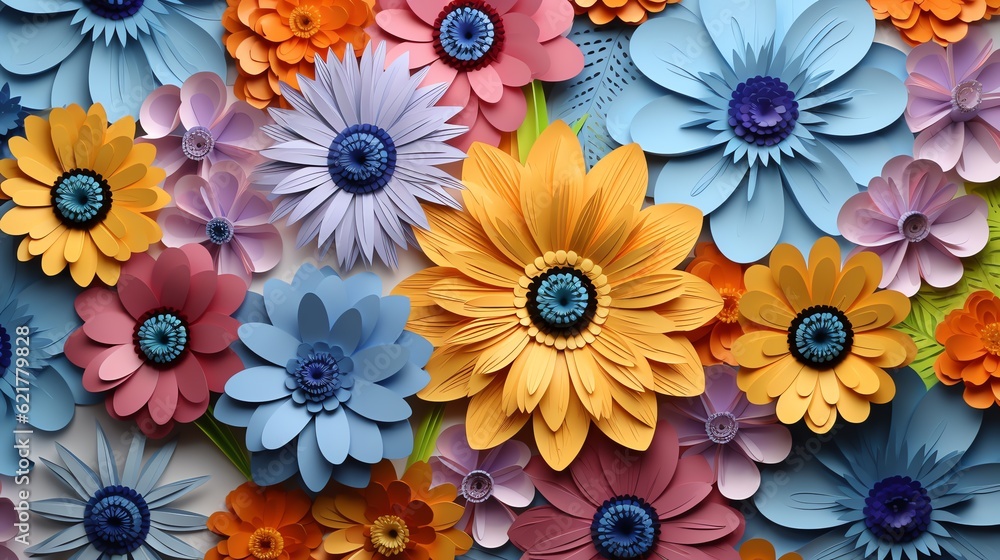 3d paper quilled flowers tile seamless. Sublimation design for mug or background