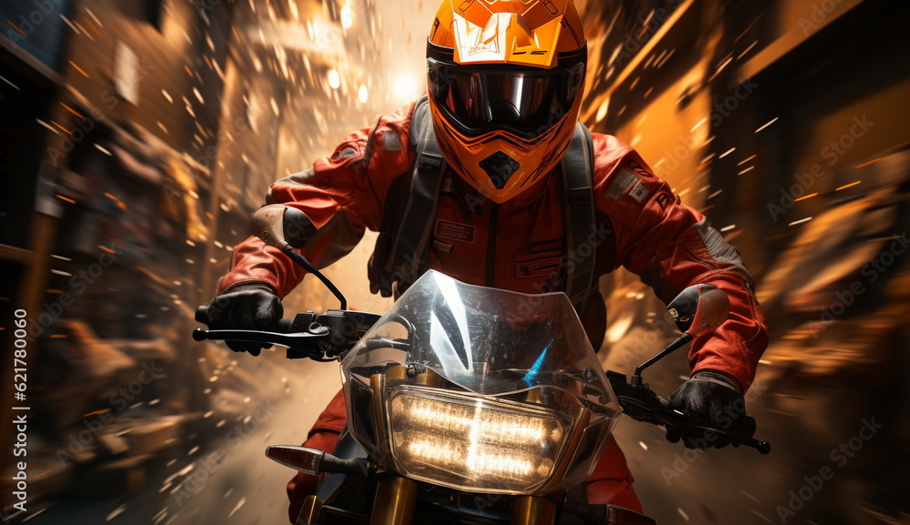 A thrilling perspective of a motorcyclist racing at high speed, capturing the adrenaline-fueled excitement of the ride. Based on Generative Ai. A thrilling perspective of a motorcyclist racing at high speed, capturing the adrenaline-fueled excitement of the ride. Based on Generative Ai.