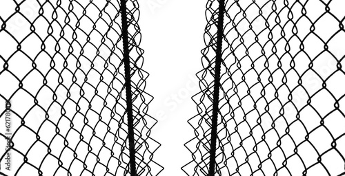 pattern or background of net isolated on white background. silhouette of a ripped metallic net. wire fence made of thin wire. illustration.