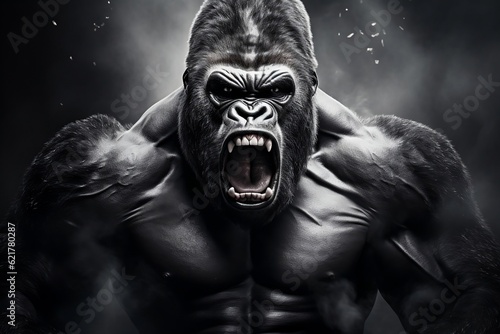 Photographie Screaming angry gorilla. Wild animal. Generative AI