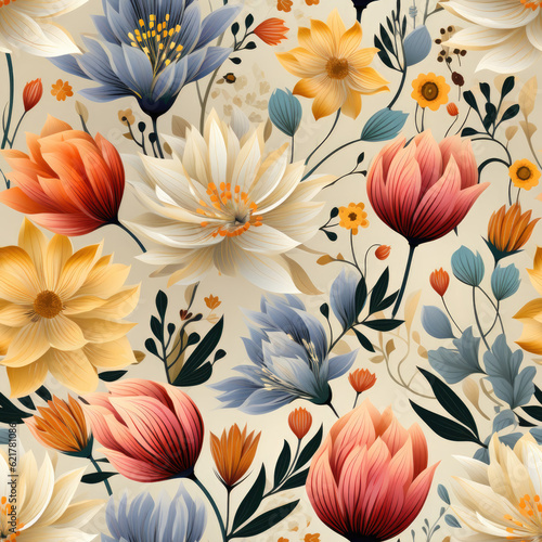 3D abstract flowers seamless background
