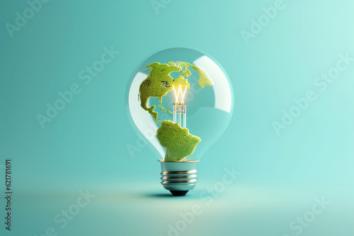 Concept of eco electricity earth on the pastel green background