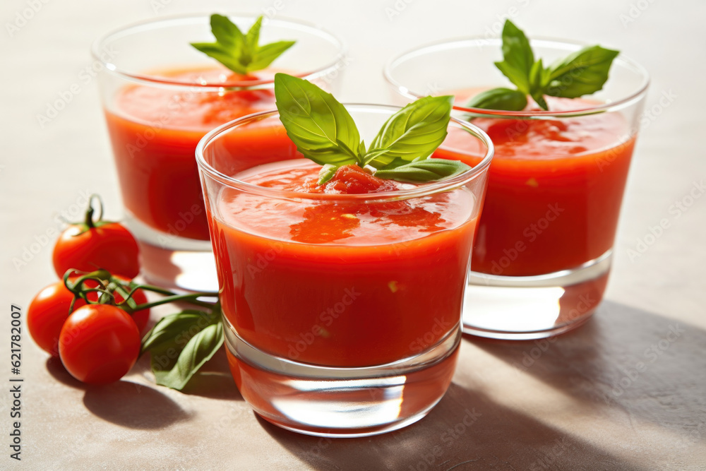 Gazpacho cold tomato soup in glass, food photography Gazpacho cold tomato soup in glass, food photography