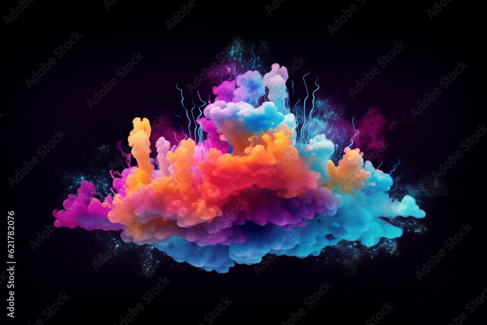 Explosion of vibrant clouds, bursting with an array of mesmerizing colors against a mysterious dark background. Ai generated Explosion of vibrant clouds, bursting with an array of mesmerizing colors against a mysterious dark background. Ai generated
