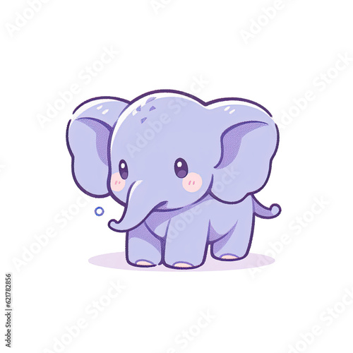baby elephant cartoon style on white background generative ai