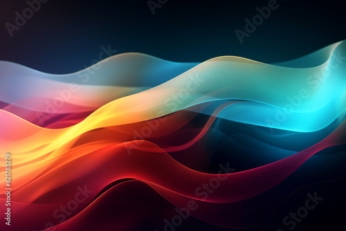 Background design with flowing waves and transparent smoke-like elements in enchanting shades of purple and blue. Ai generated