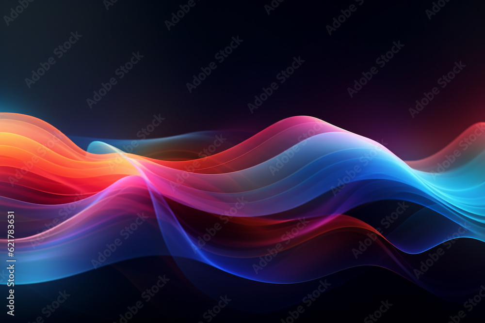 Background design with flowing waves and transparent smoke-like elements in enchanting shades of purple and blue. Ai generated
