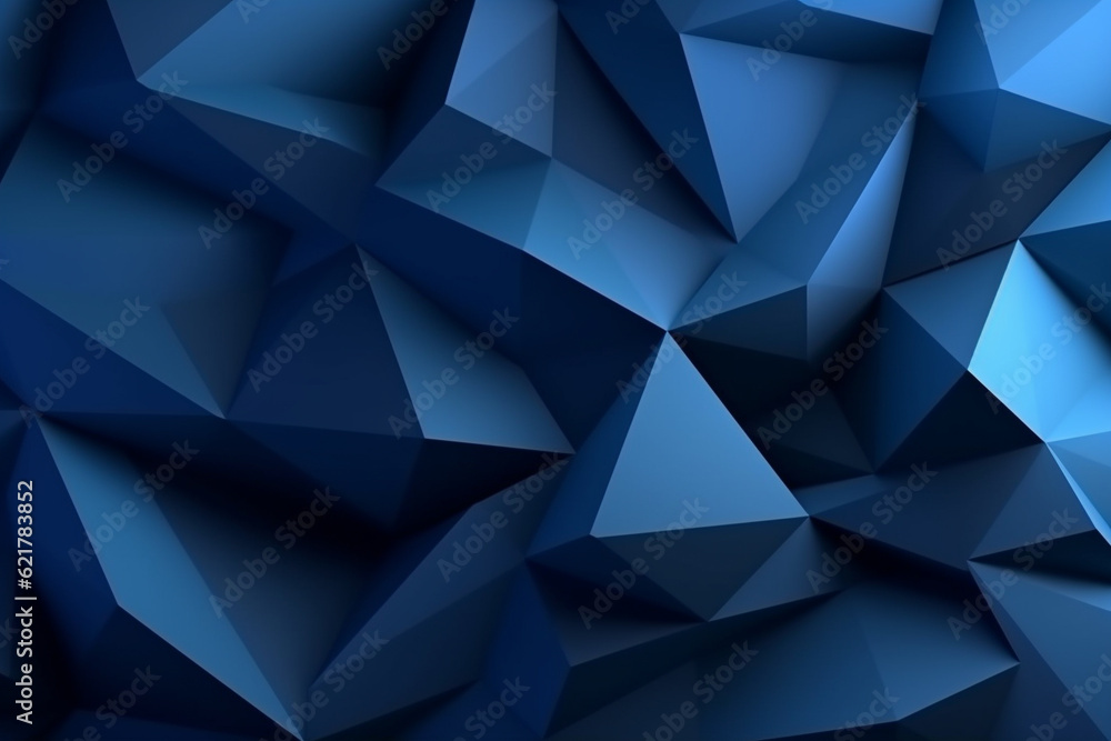 Fototapeta premium Background adorned with an array of blue triangular shapes in a 3D origami style. Ai generated