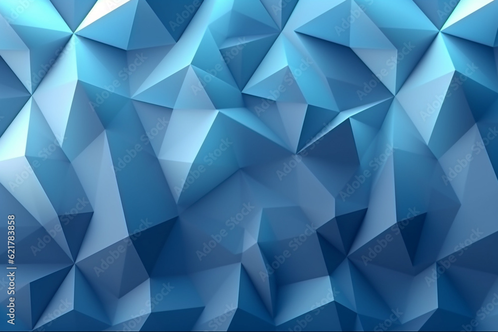 Background adorned with an array of blue triangular shapes in a 3D origami style. Ai generated