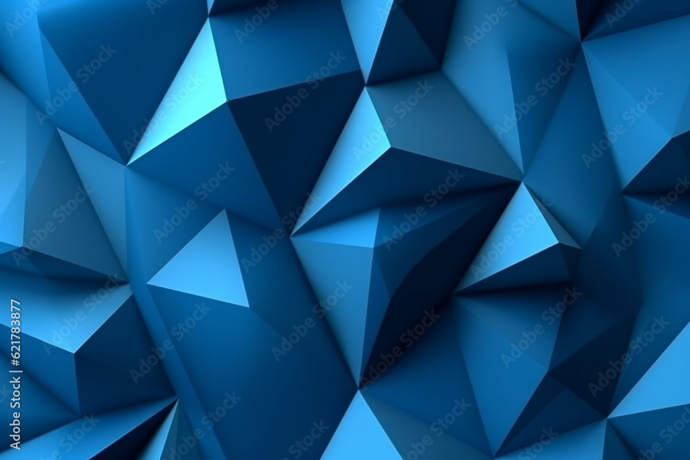 Fototapeta premium Background adorned with an array of blue triangular shapes in a 3D origami style. Ai generated
