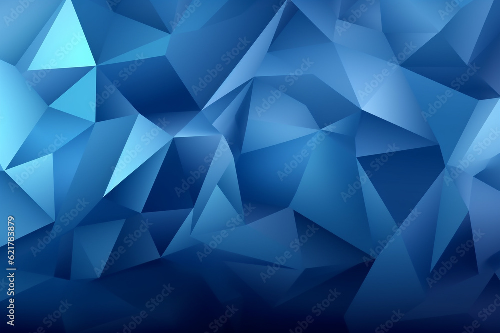 Fototapeta premium Background adorned with an array of blue triangular shapes in a 3D origami style. Ai generated