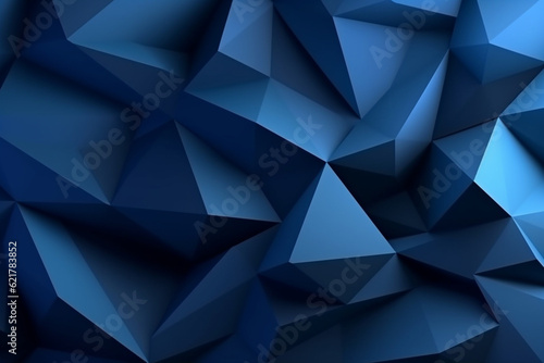 Background adorned with an array of blue triangular shapes in a 3D origami style. Ai generated