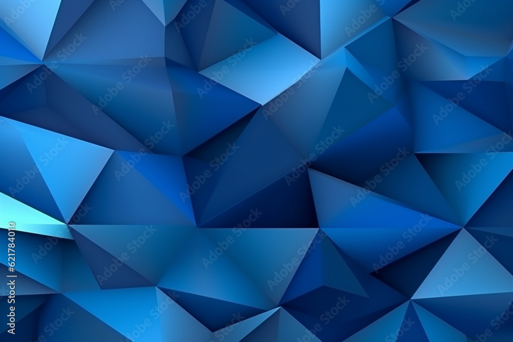 Background adorned with an array of blue triangular shapes in a 3D origami style. Ai generated Background adorned with an array of blue triangular shapes in a 3D origami style. Ai generated
