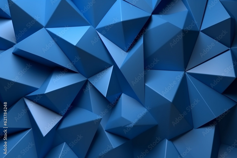 Obraz premium Background adorned with an array of blue triangular shapes in a 3D origami style. Ai generated