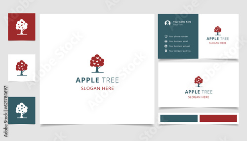 Apple tree logo design with editable slogan. Branding book and business card template.