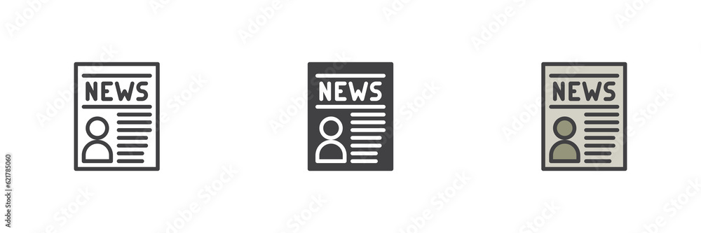 News paper different style icon set