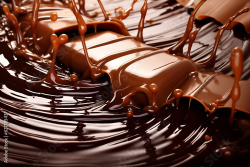 Splashing cascade of melted chocolate. Rich and velvety symphony of pure chocolate delight, evoking irresistible cravings and sensory pleasure. Ai generated © twindesigner