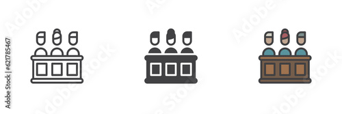 Courtroom trial process different style icon set