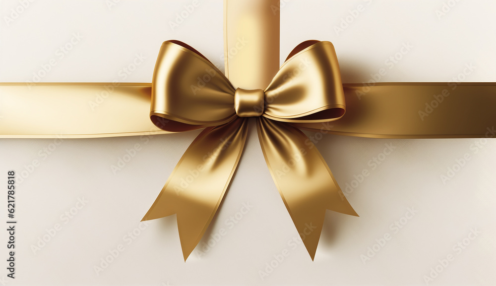 Gold shiny ribbon bow for wedding celebration ,a gift, Generative AI Gold shiny ribbon bow for wedding celebration ,a gift, Generative AI