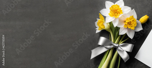 Flowers Bouquet  tied with ribbon for greeting on Birthday, Mother's day, wedding celebrate ,Generative AI