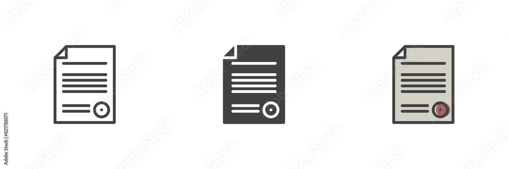 Legal document different style icon set Legal document different style icon set