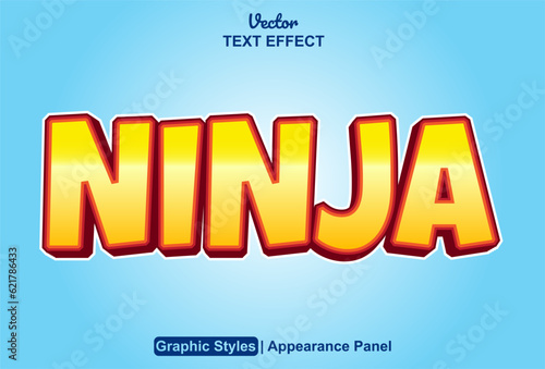 ninja text effect with orange color graphic style and editable.