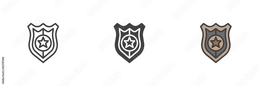 Police badge with star different style icon set Police badge with star different style icon set