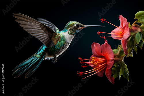 hummingbird and flowers generative ai © yusmahendra0408