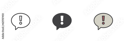 Speech bubble with exclamation mark different style icon set