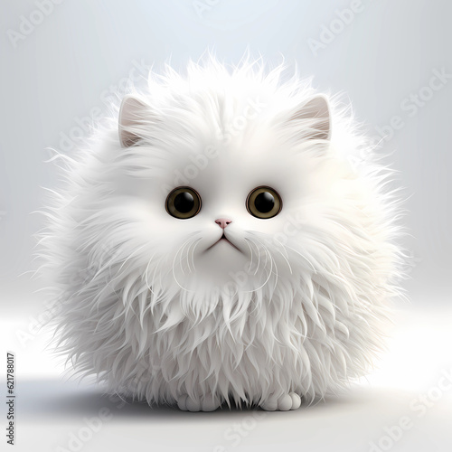 Obraz na płótnie A cute white cat as round as a ball looking in the camera w salonie