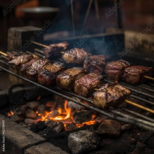 Grilled meat on the grill Typical Brazilian meat generative ai