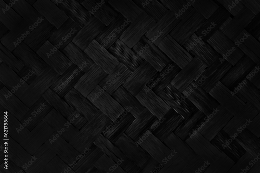 Old black bamboo weave texture background, pattern of woven rattan mat in vintage style.