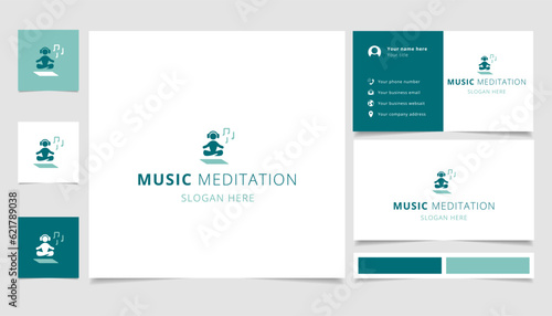Music meditation logo design with editable slogan. Branding book and business card template.