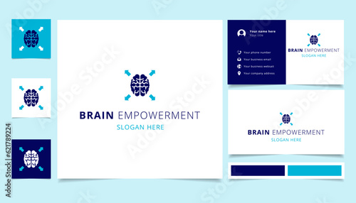 Brain empowerment logo design with editable slogan. Branding book and business card template.