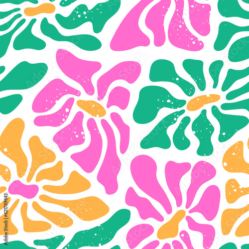 Abstract seamless pattern with colors. Hippie style of the 70s. Summer ornament for fabric or packaging