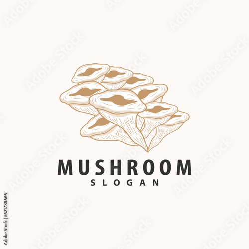 Mushroom Logo, Retro Minimalist Design, Food Vector, Mushroom Plant, Icon Illustration Symbol