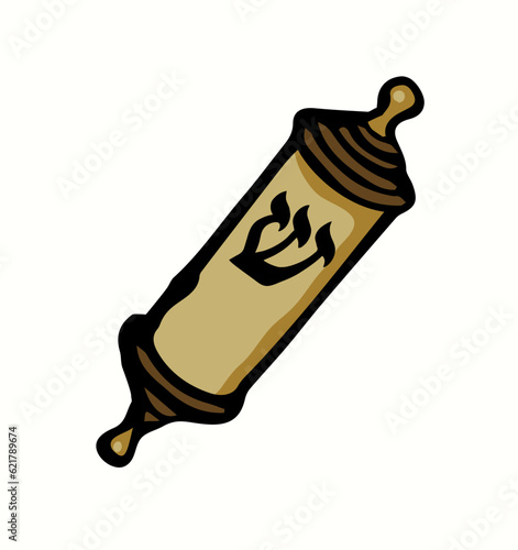 Vector drawing. Jewish box with torah. Mezuzah