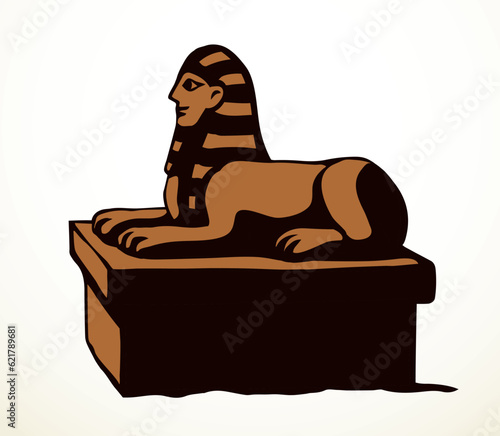 Vector drawing. Egyptian sphinx monument